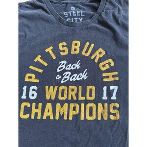 Steel City Back to Back World Champions Pittsburgh  Black T-shirt Size XL